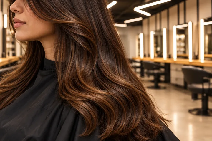 Close view of texture, sheen and ends on the outside of natural brown hair